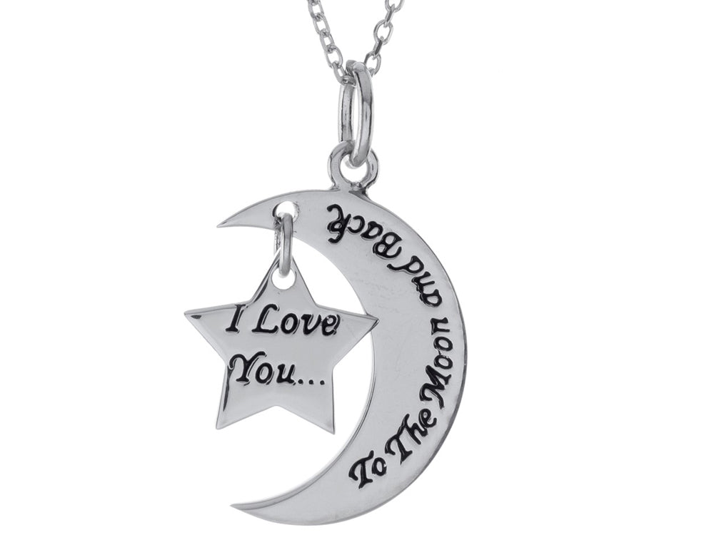 Sterling Silver I Love You to the Moon and Back Star Pendant Necklace 18 inch adjustable Chain Included