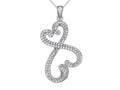 Sterling Silver Double Heart Pendant Necklace with Micropave CZ Chain Included