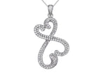Sterling Silver Double Heart Pendant Necklace with Micropave CZ Chain Included