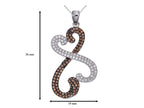 Sterling Silver Double Heart Pendant Necklace with Micropave Chocolate and White CZ Chain Included