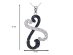 Sterling Silver Double Heart Pendant Necklace with Micropave Black and White CZ Chain Included