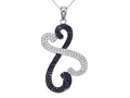 Sterling Silver Double Heart Pendant Necklace with Micropave Black and White CZ Chain Included