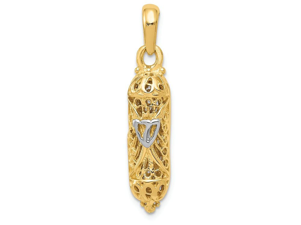 FJC Finejewelers 14k Yellow Gold with Rhodium Mezuzah with Shin Charm