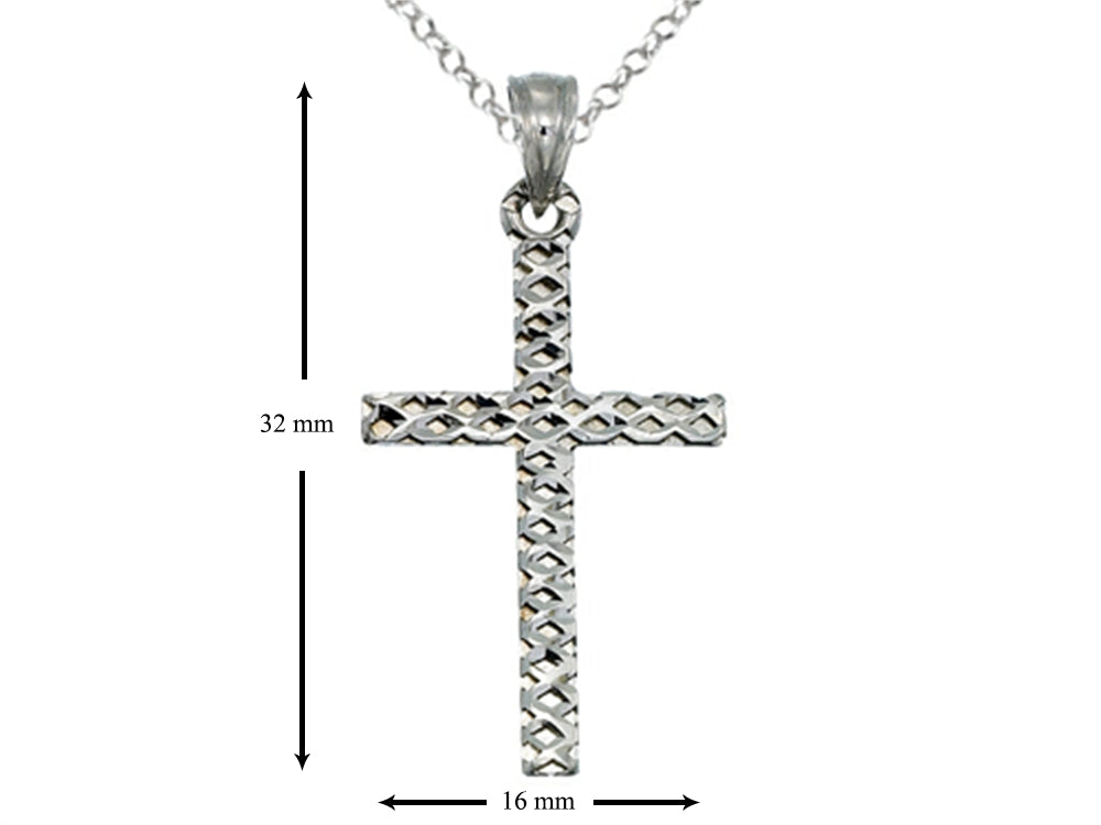Finejewelers 925 Sterling Silver Rhodium Medium Bright Cut Mesh Cross Pendant Necklace Chain Included