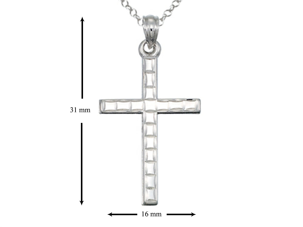Finejewelers 925 Sterling Silver Rhodium Medium Bright Cut Squares Cross Pendant Necklace Chain Included