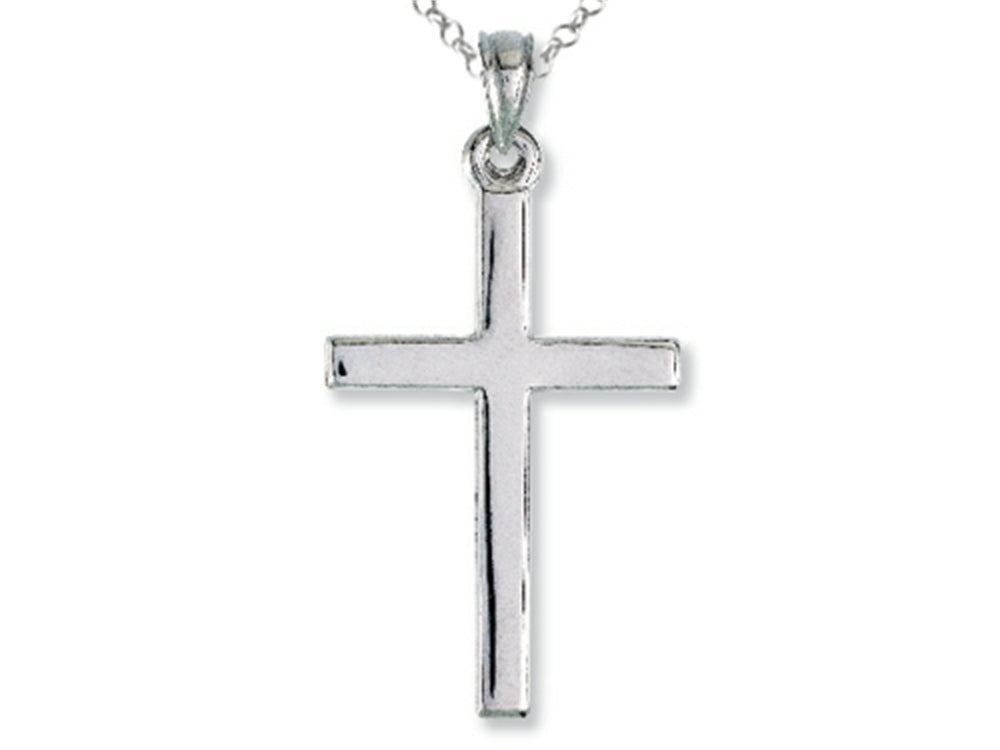 Finejewelers 925 Sterling Silver Rhodium Medium Plain Pol Cross Pendant Necklace Chain Included