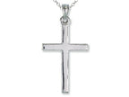 Finejewelers 925 Sterling Silver Rhodium Medium Plain Pol Cross Pendant Necklace Chain Included