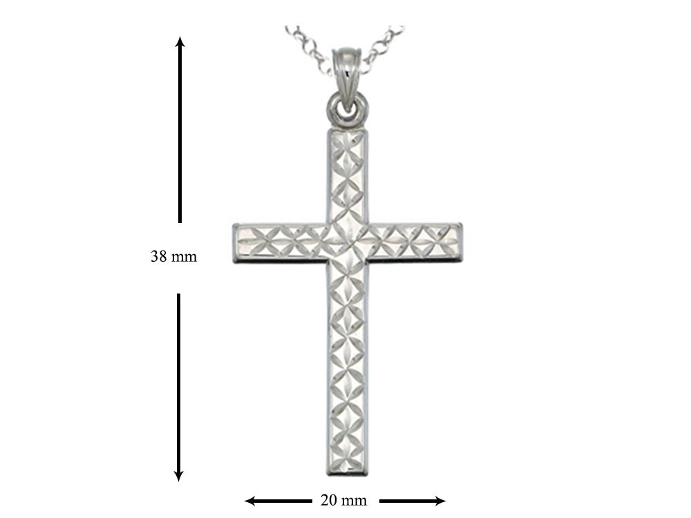 Finejewelers 925 Sterling Silver Rhodium Large Bright Cut Cross Pendant Necklace Chain Included