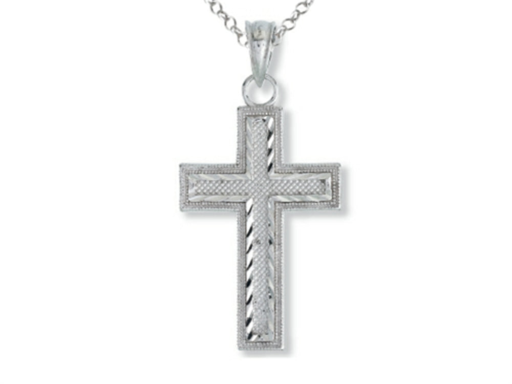 Finejewelers 925 Sterling Silver Rhodium Small Bright Cut Cross Pendant Necklace Chain Included