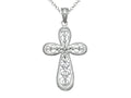 Finejewelers 925 Sterling Silver Rhodium Medium Bright Cut Cross Pendant Necklace Chain Included