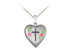 Finejewelers Sterling Silver 16mm Heart and Cross Locket, 16-18 Inch Adjustable Box Chain
