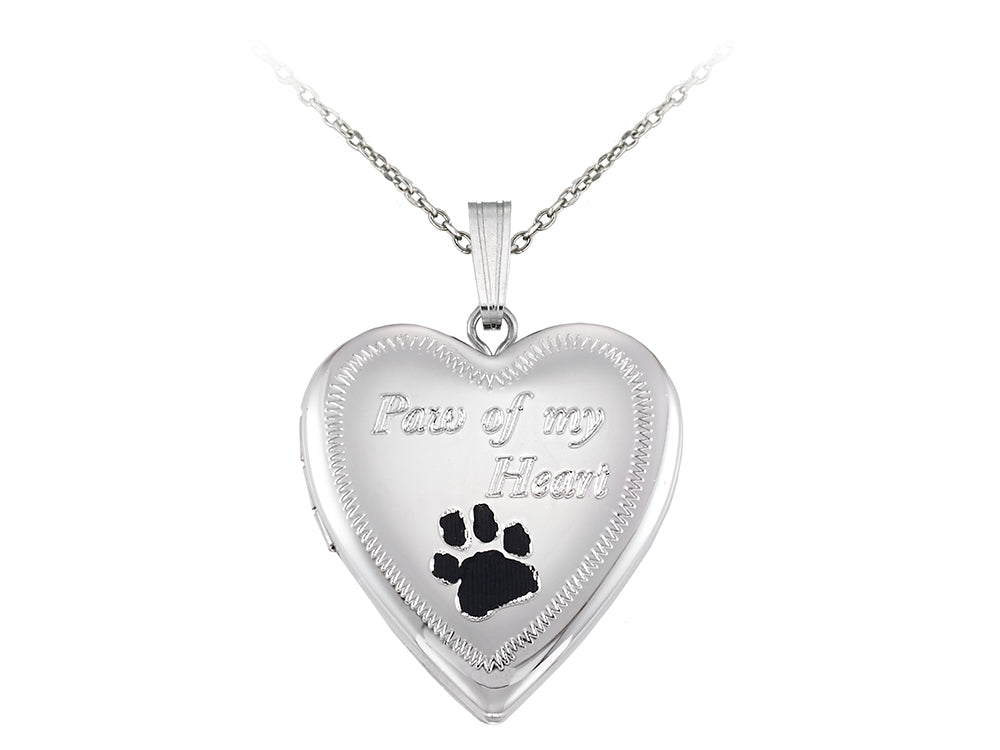 Finejewelers Sterling Silver 20mm Paw Of My Heart Locket, 16-18 Inch Adjustable Box Chain