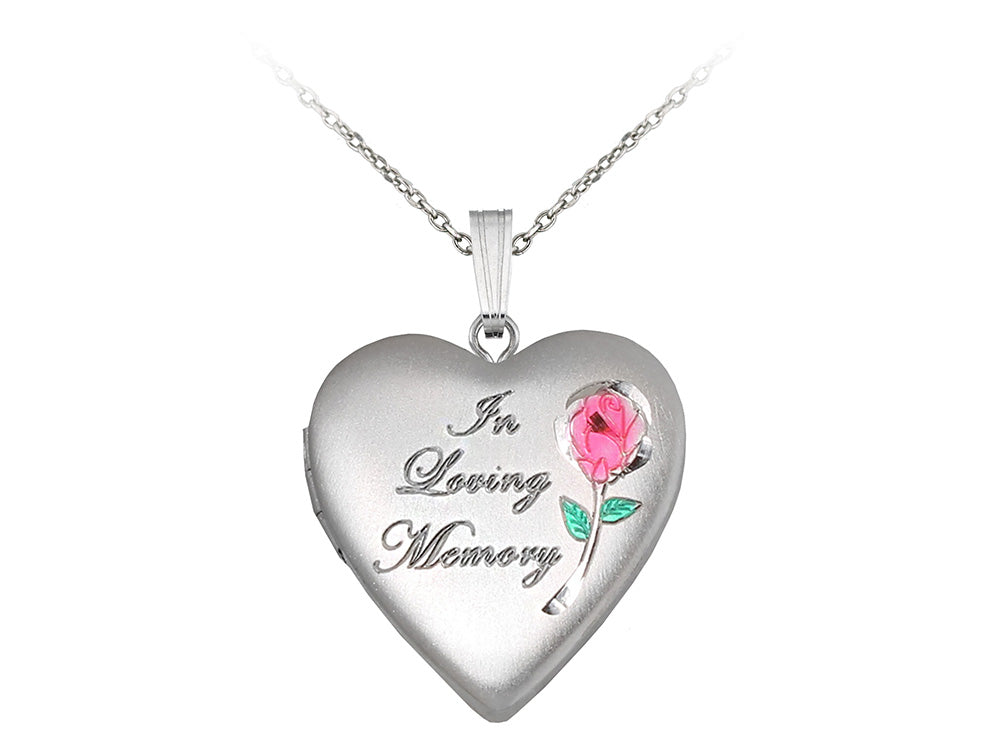 Finejewelers Sterling Silver 20mm Heart In Loving Memory Locket, 16-18 Inch Adjustable Box Chain