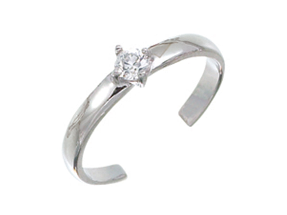 Finejewelers Sterling Silver Rhodium Finish Solitaire Cz Toe Ring