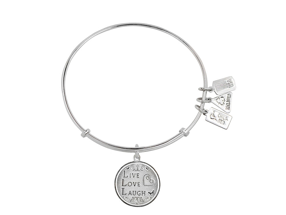 Wind And Fire Bright Rhodium Finish Expandable Bangle Live Love Laugh