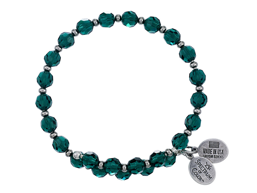 Wind and Fire Crystal Wrap Bracelet With Silver Tone Spacers, Green Colored Austrian Crystals