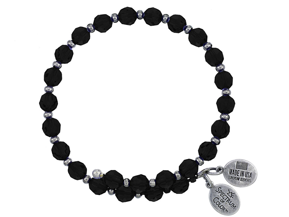 Wind and Fire Crystal Wrap Bracelet With Silver Tone Spacers, Black Colored Austrian Crystals
