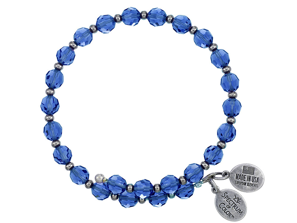 Wind and Fire Crystal Wrap Bracelet With Silver Tone Spacers, Capri Blue Colored Austrian Crystals