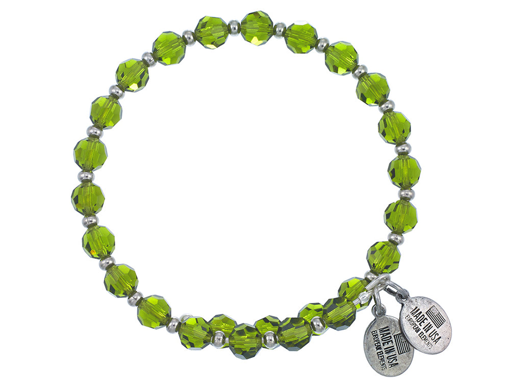 Wind and Fire Crystal Wrap Bracelet With Silver Tone Spacers, Green Colored Austrian Crystals