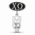 LogoArt Sterling Silver Chi Omega Oval Bead Charm With Owl Dangle Bead Charm