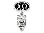 LogoArt Sterling Silver Chi Omega Oval Bead Charm With Owl Dangle Bead Charm