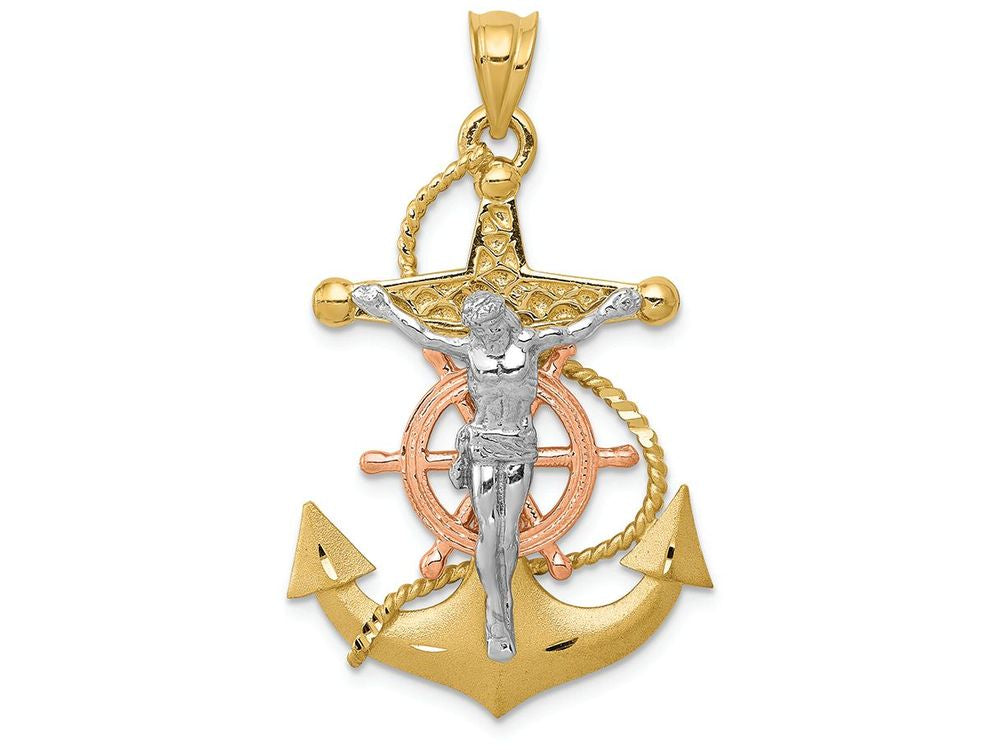 FJC Finejewelers 14 Kt Tri Color Gold Mariners Cross Charm