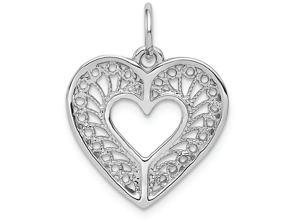 FJC Finejewelers 14k White Gold Solid Bright Cut Fancy Filigree Heart Charm