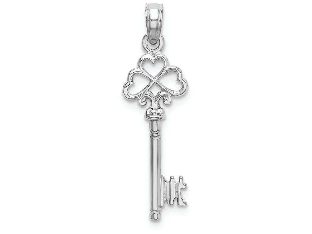 FJC Finejewelers 14k White Gold White 3d Key Charm with Triple Heart Top