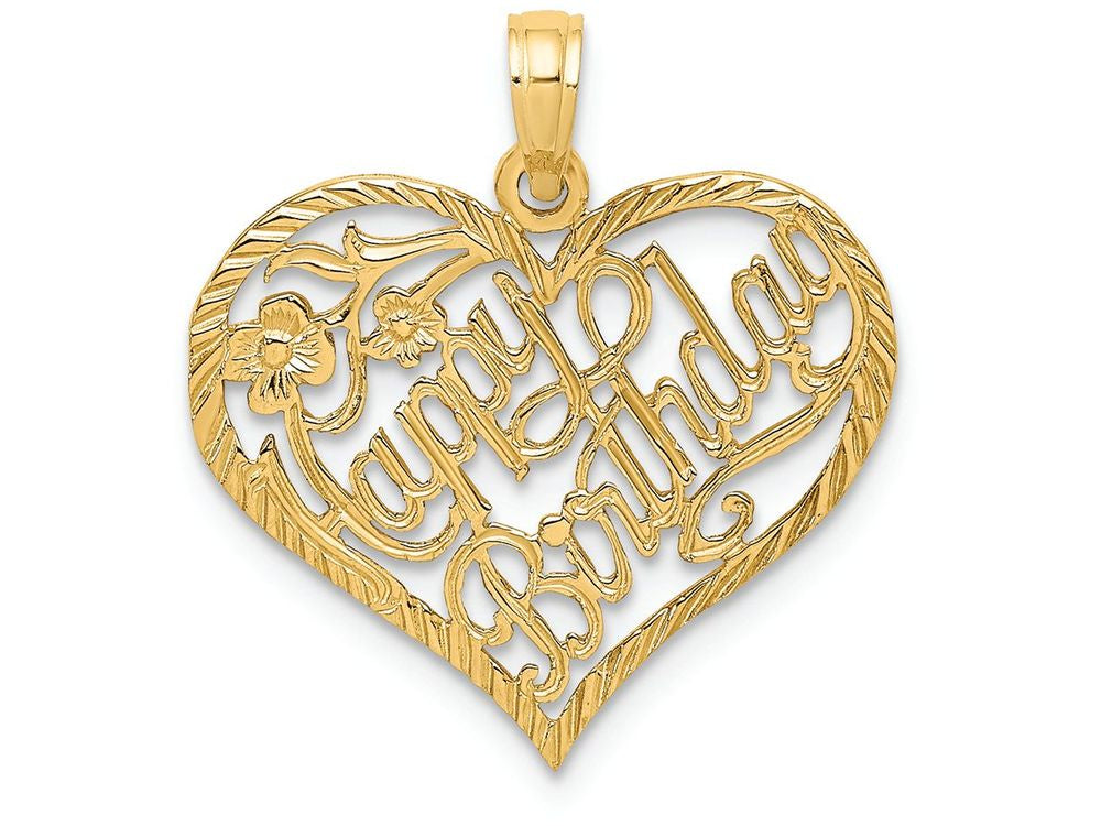 FJC Finejewelers 14k Yellow Gold Solid Talking Happy Birthday Heart Charm