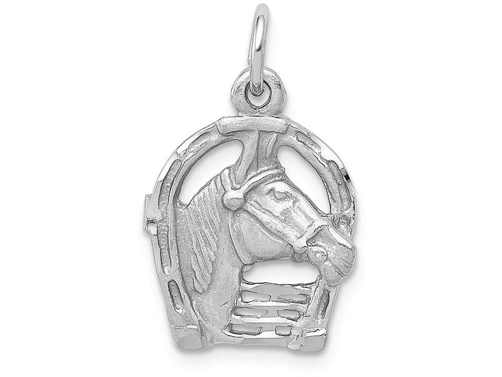 FJC Finejewelers 14k White Gold Bright Cut Horse Head In Horseshoe Charm