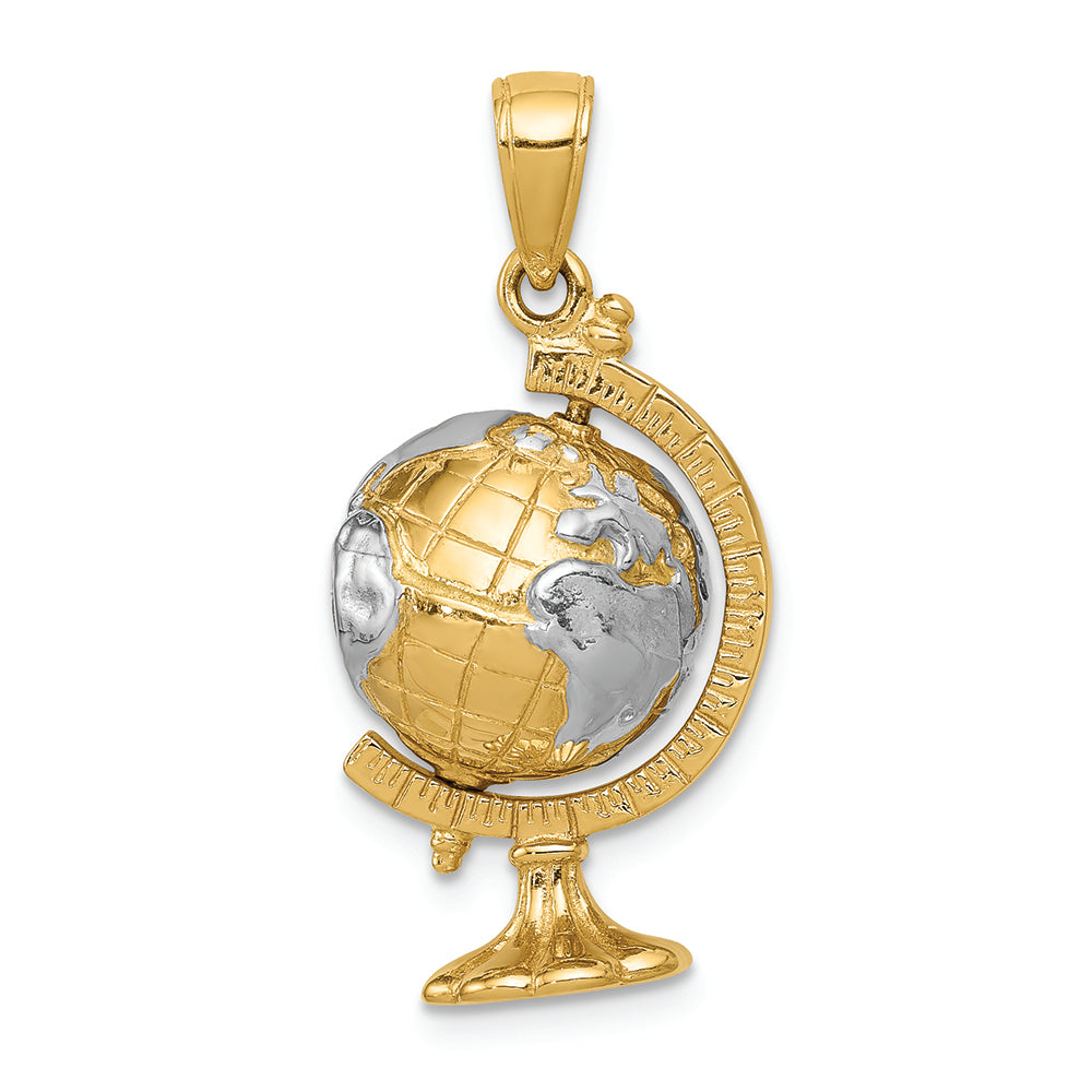FJC Finejewelers 14k Yellow Gold with Rhodium 3D Moveable Globe Charm