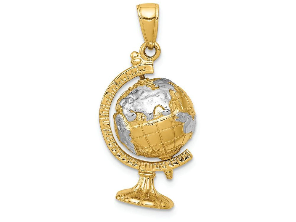 FJC Finejewelers 14k Yellow Gold with Rhodium 3D Moveable Globe Charm