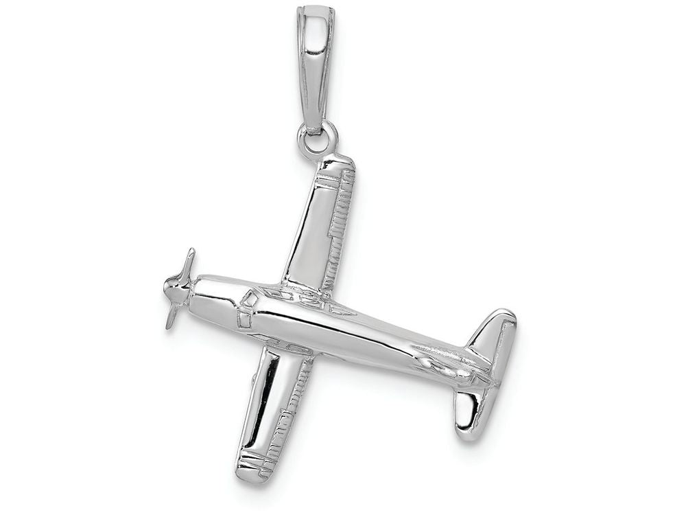 FJC Finejewelers 14k White Gold White 3d Low-wing Airplane Charm