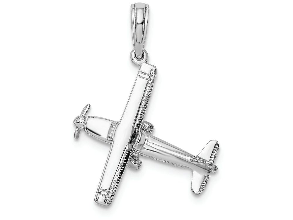 FJC Finejewelers 14k White Gold White 3d High Wing Airplane Charm