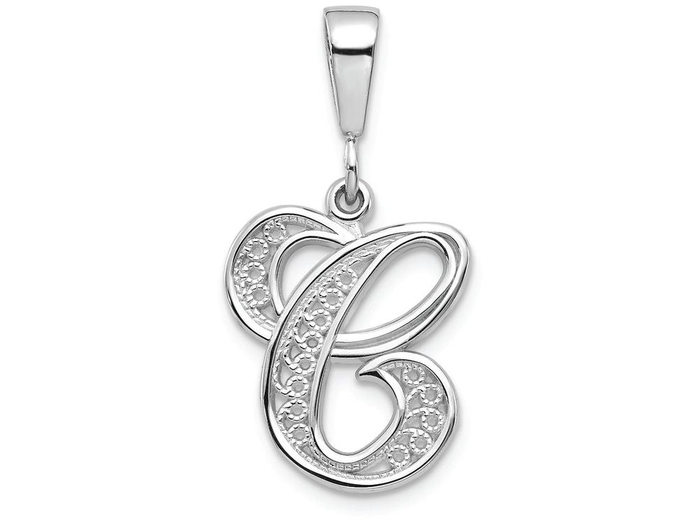 FJC Finejewelers 14k White Gold Solid Polished Filigree Initial C Charm