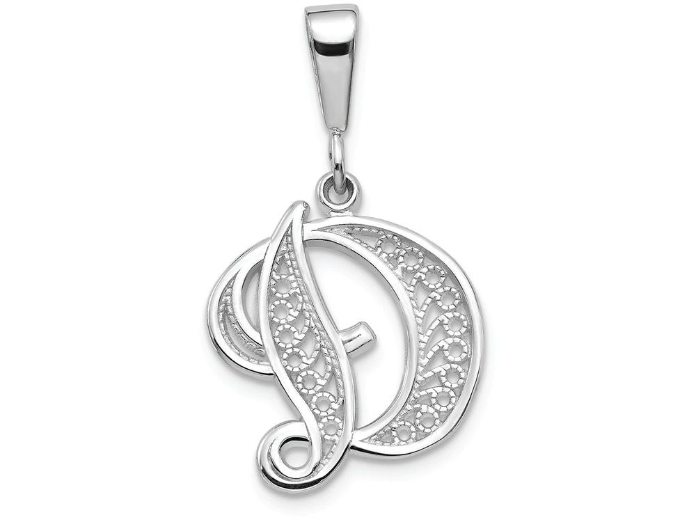 FJC Finejewelers 14k White Gold Solid Polished Filigree Initial D Charm