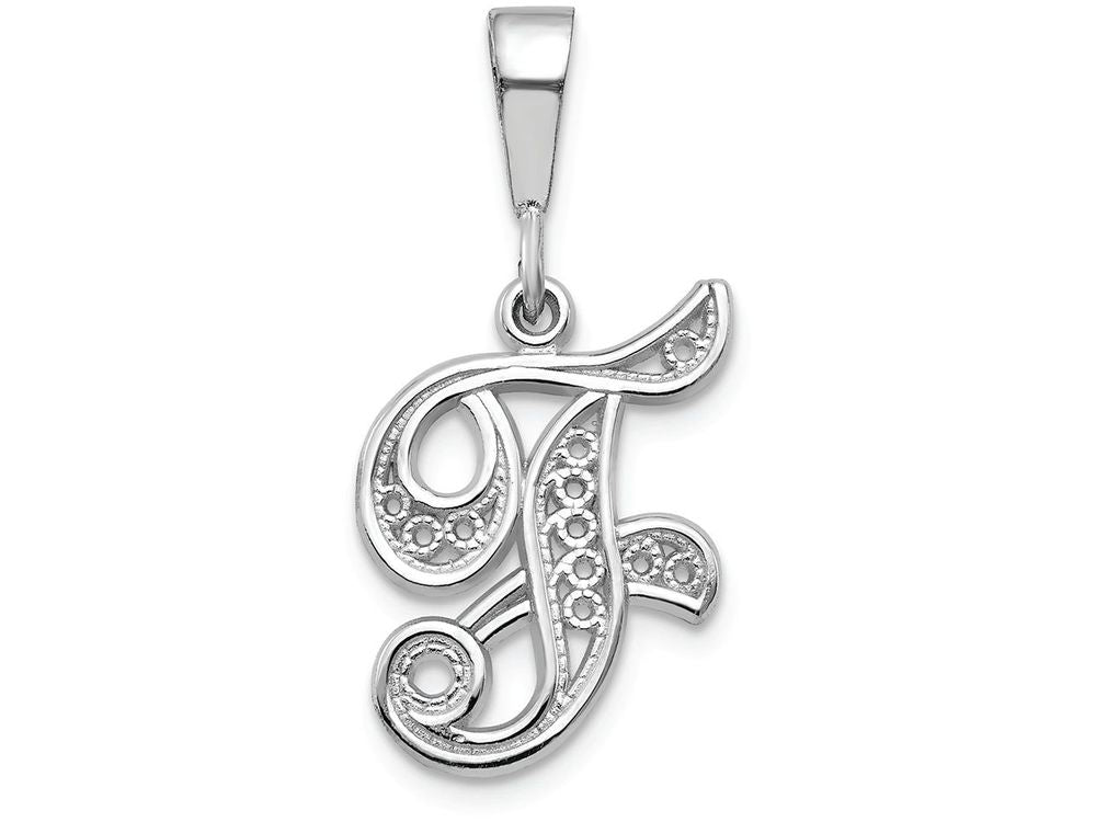 FJC Finejewelers 14k White Gold Solid Polished Filigree Initial F Charm
