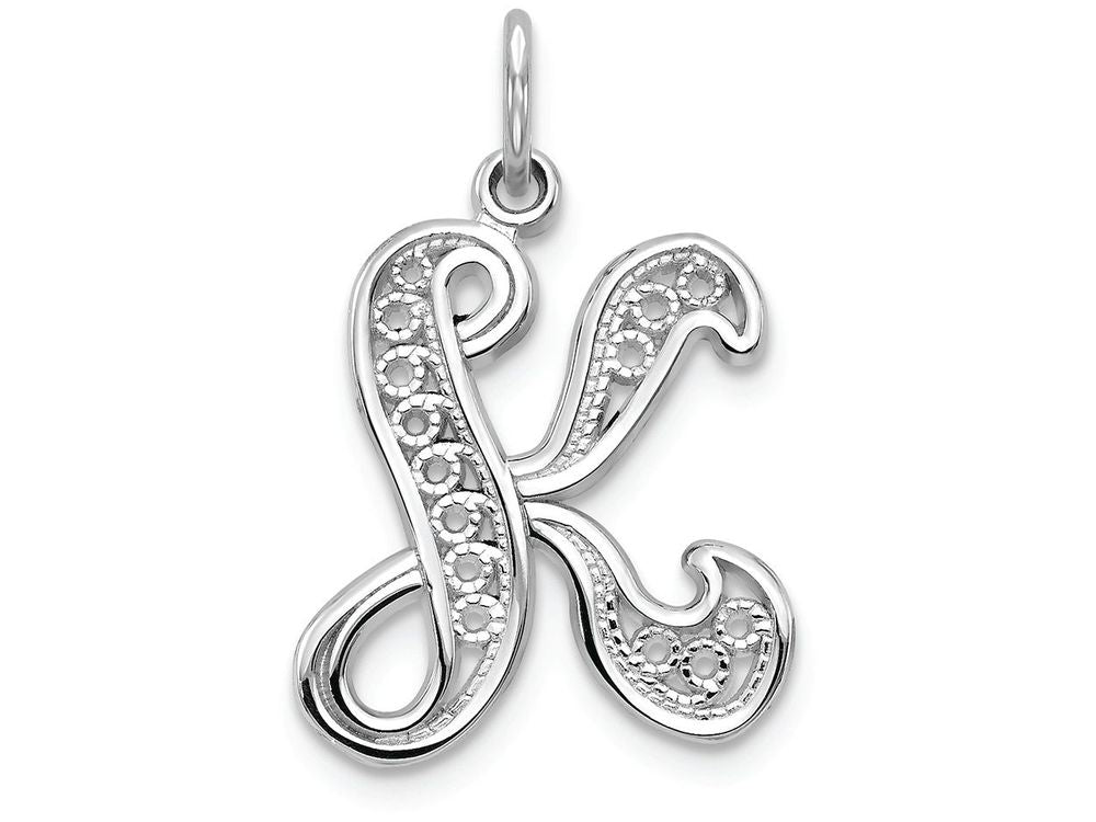 FJC Finejewelers 14k White Gold Solid Polished Filigree Initial K Charm