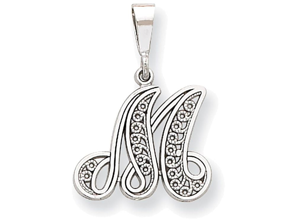 FJC Finejewelers 14k White Gold Solid Polished Filigree Initial M Charm