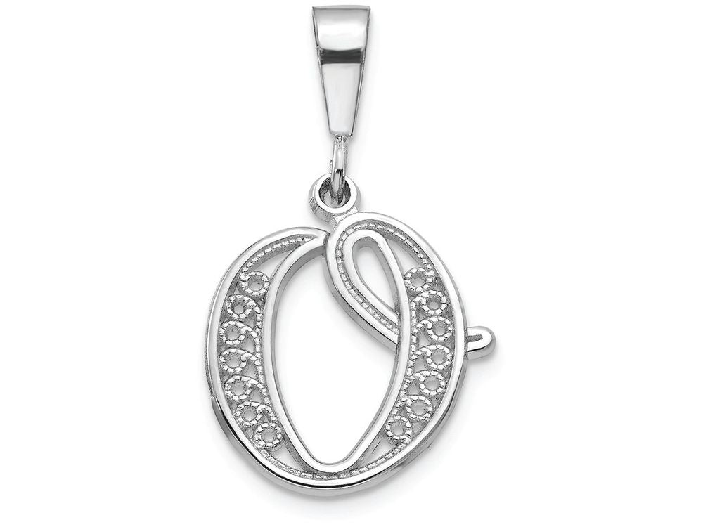 FJC Finejewelers 14k White Gold Solid Polished Filigree Initial O Charm