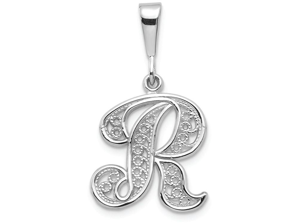 FJC Finejewelers 14k White Gold Solid Polished Filigree Initial R Charm