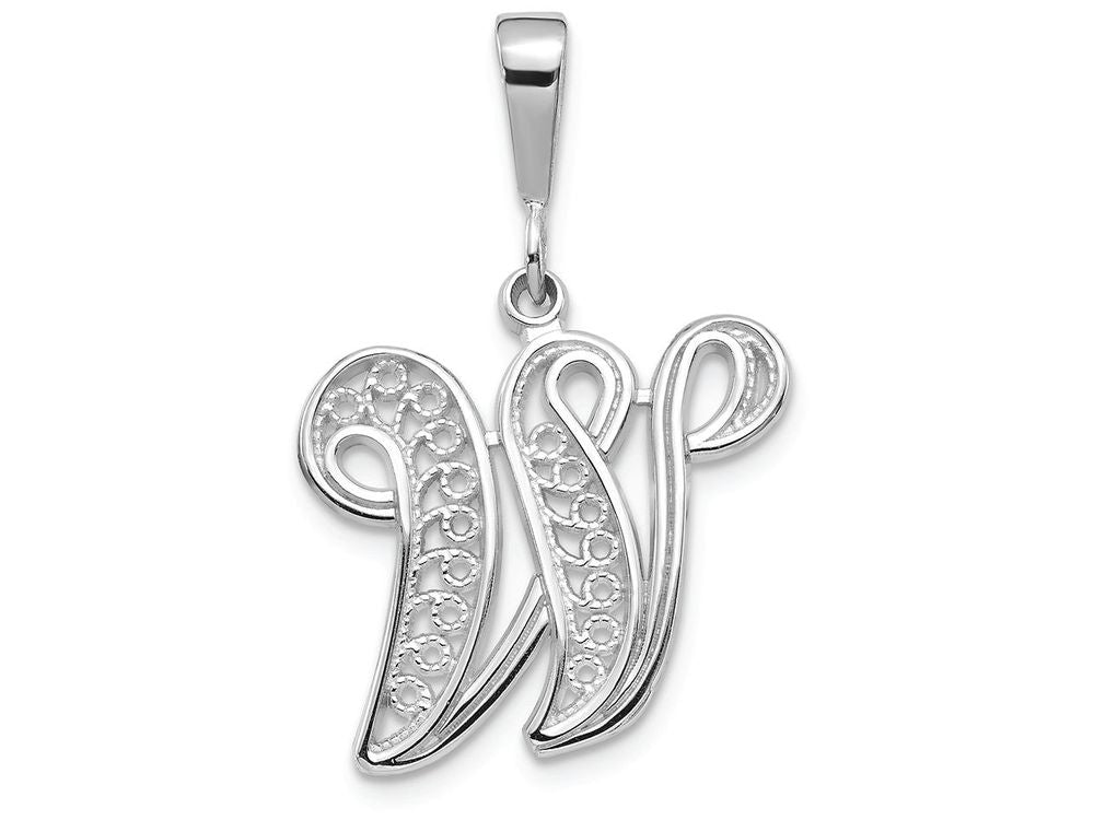 FJC Finejewelers 14k White Gold Solid Polished Filigree Initial W Charm