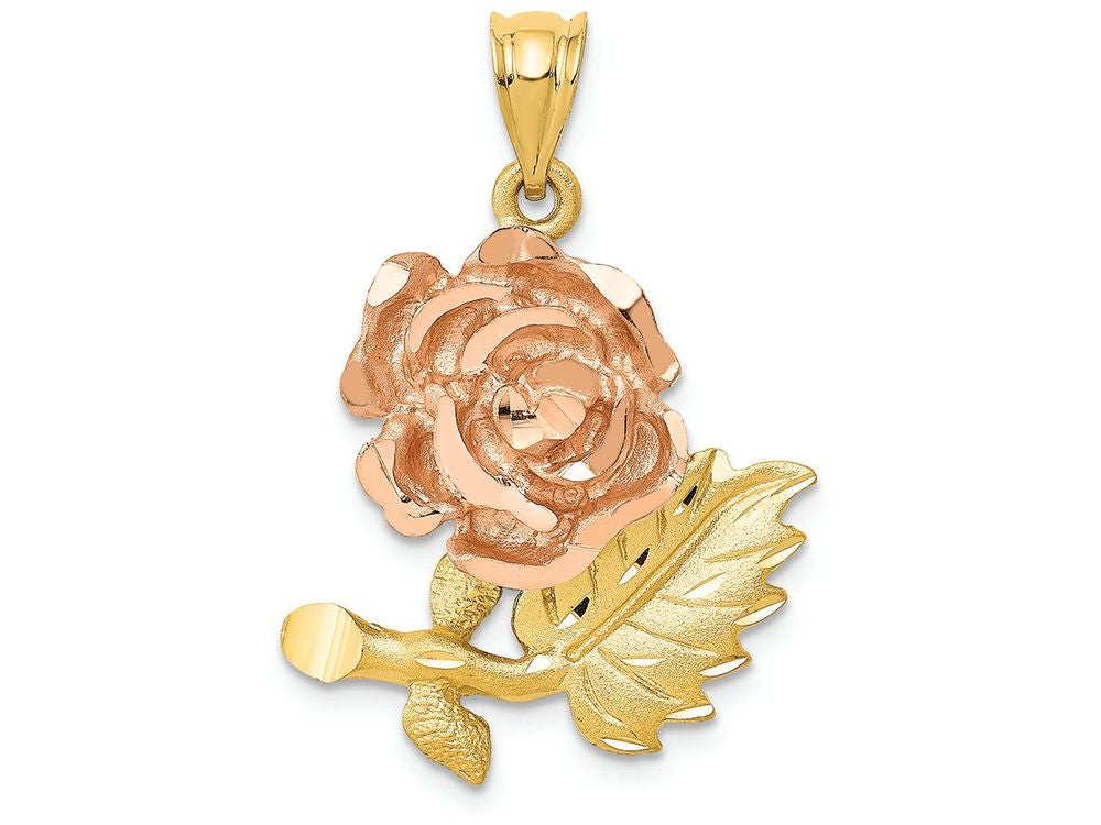 FJC Finejewelers 14k Two-tone Gold Solid Satin Bright Cut Flower Charm
