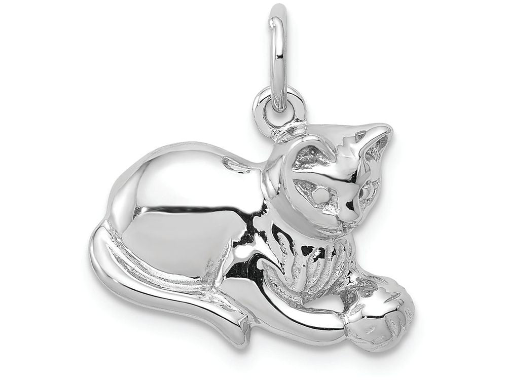 FJC Finejewelers 14k White Gold Bright Cut Satin Open-backed Cat Charm