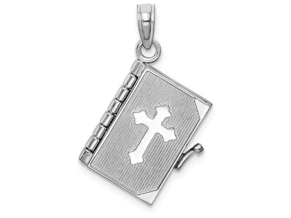 FJC Finejewelers 14k White Gold 3d Bible Book with Cross Covermoveable Page Charm