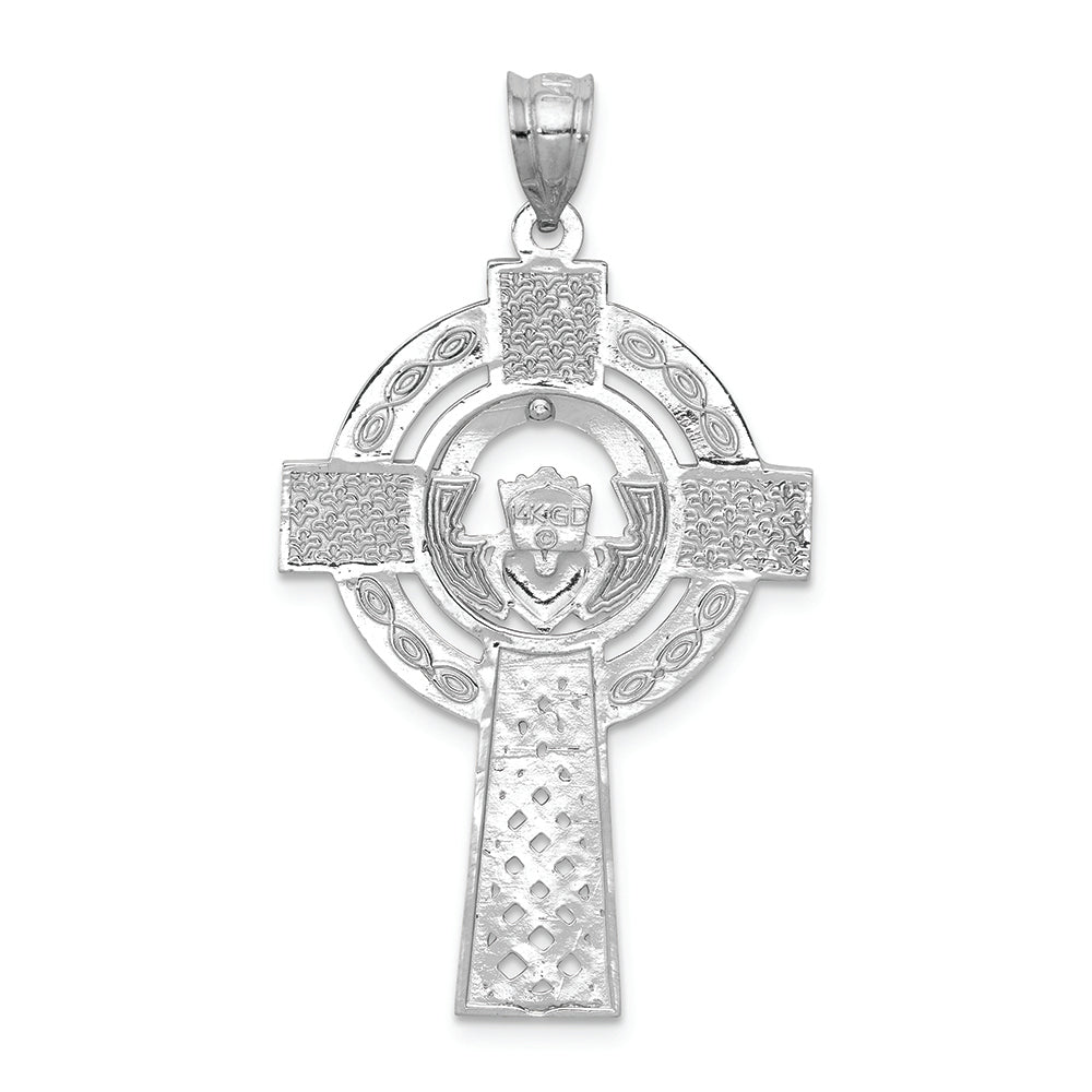 FJC Finejewelers 14k White Gold Celtic Claddagh Cross Charm