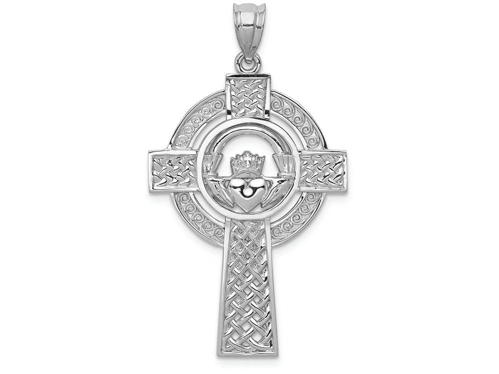 FJC Finejewelers 14k White Gold Celtic Claddagh Cross Charm