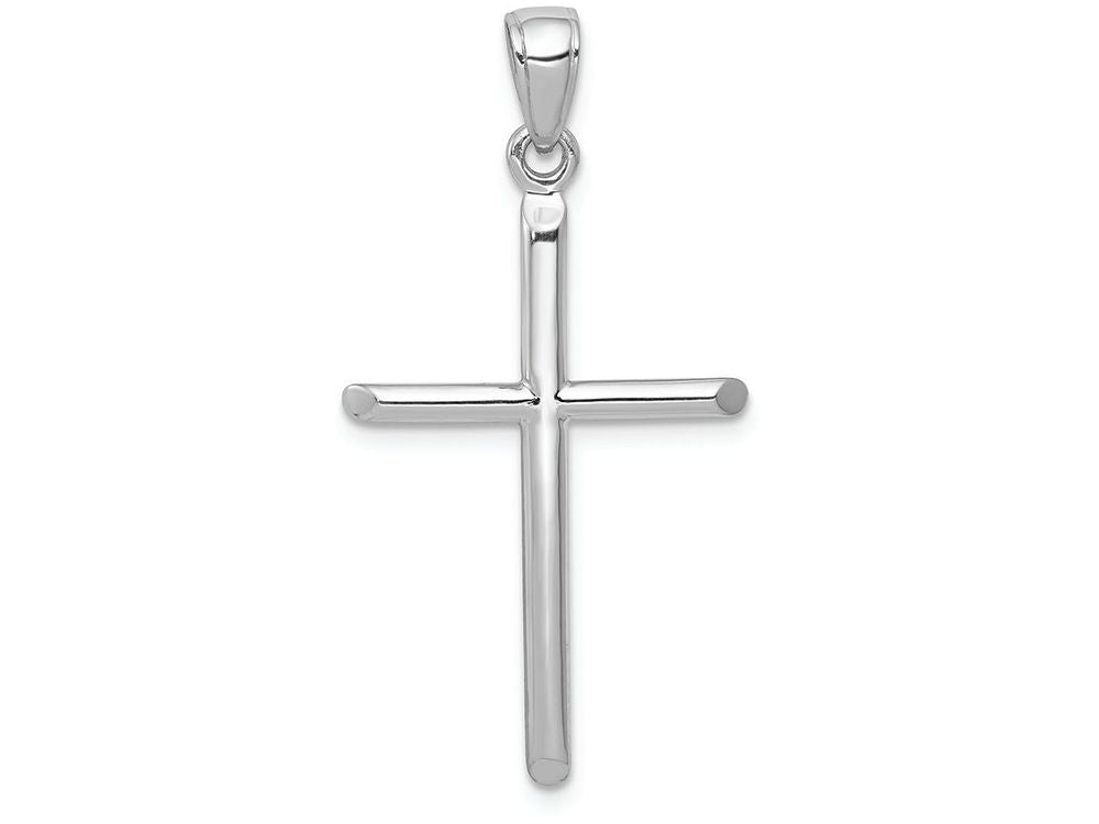 FJC Finejewelers 14k White Gold Cylinder Cross Polish Angled Tips Charm