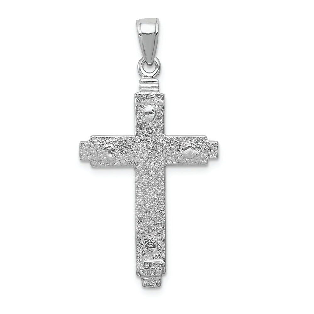 FJC Finejewelers 14k White Gold Cylinder Cross On Beaded Trim Frame Charm