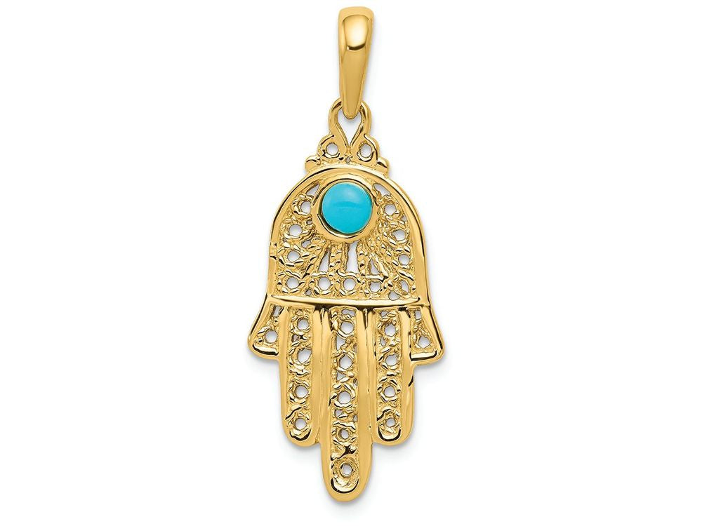 FJC Finejewelers 14k Yellow Gold Turquoise Filigree Chamseh Charm
